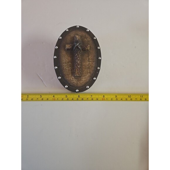 Western Cross Trinket Box Oval Rustic Wood Resin Brown Decorative Storage Box - Picture 8 of 10